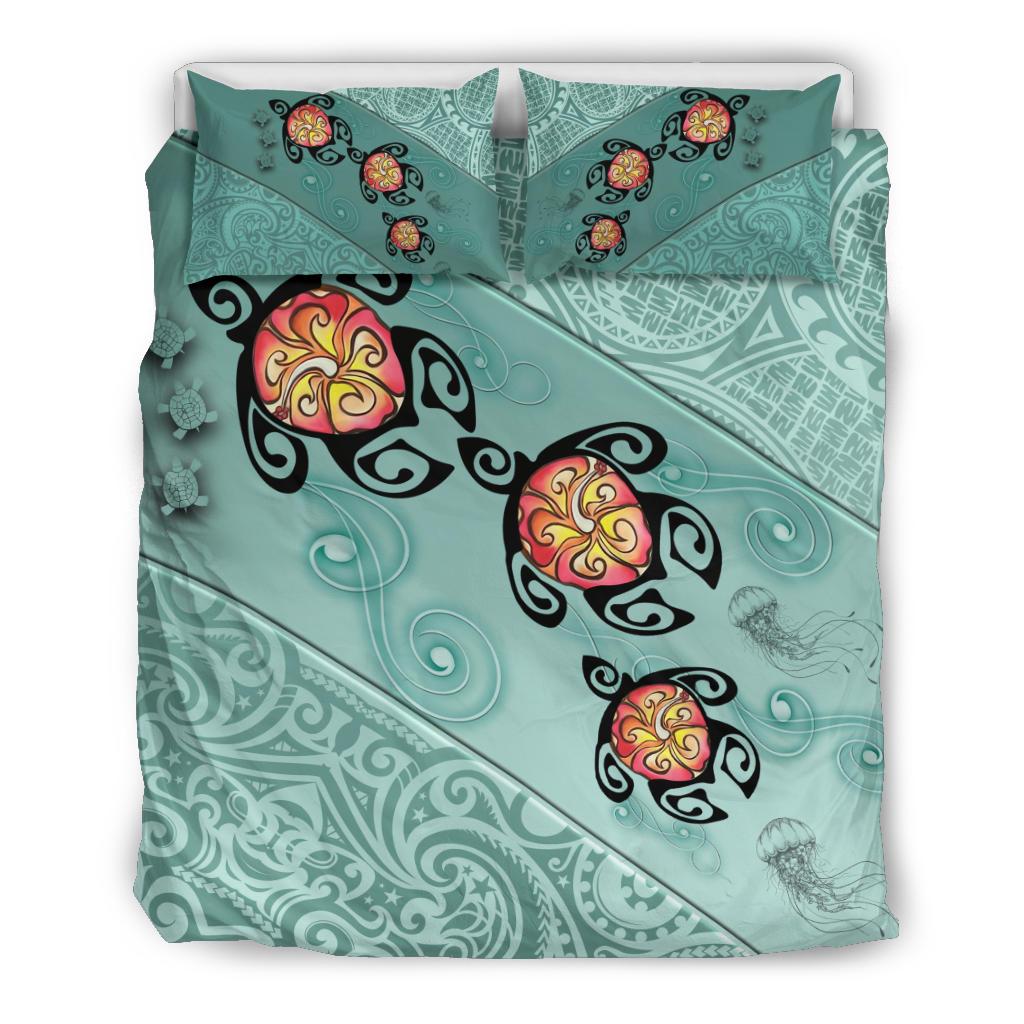 Hawaii Turtle Swimming Tribal Polynesian Bedding Set - AH - Min Style Blue - Polynesian Pride