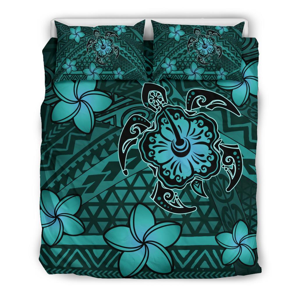 Hawaii Mix Polynesian Turtle Plumeria Bedding Set - AH - Nick Style - Turquoise Turquoise - Polynesian Pride