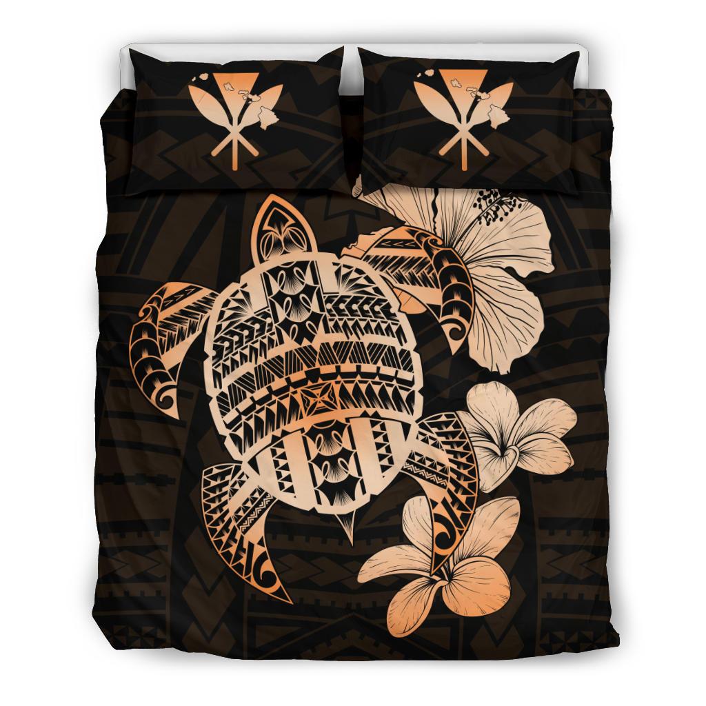 Hawaiian Kanaka Hibiscus Plumeria Mix Polynesian Turtle Bedding Set Orange AH Orange - Polynesian Pride