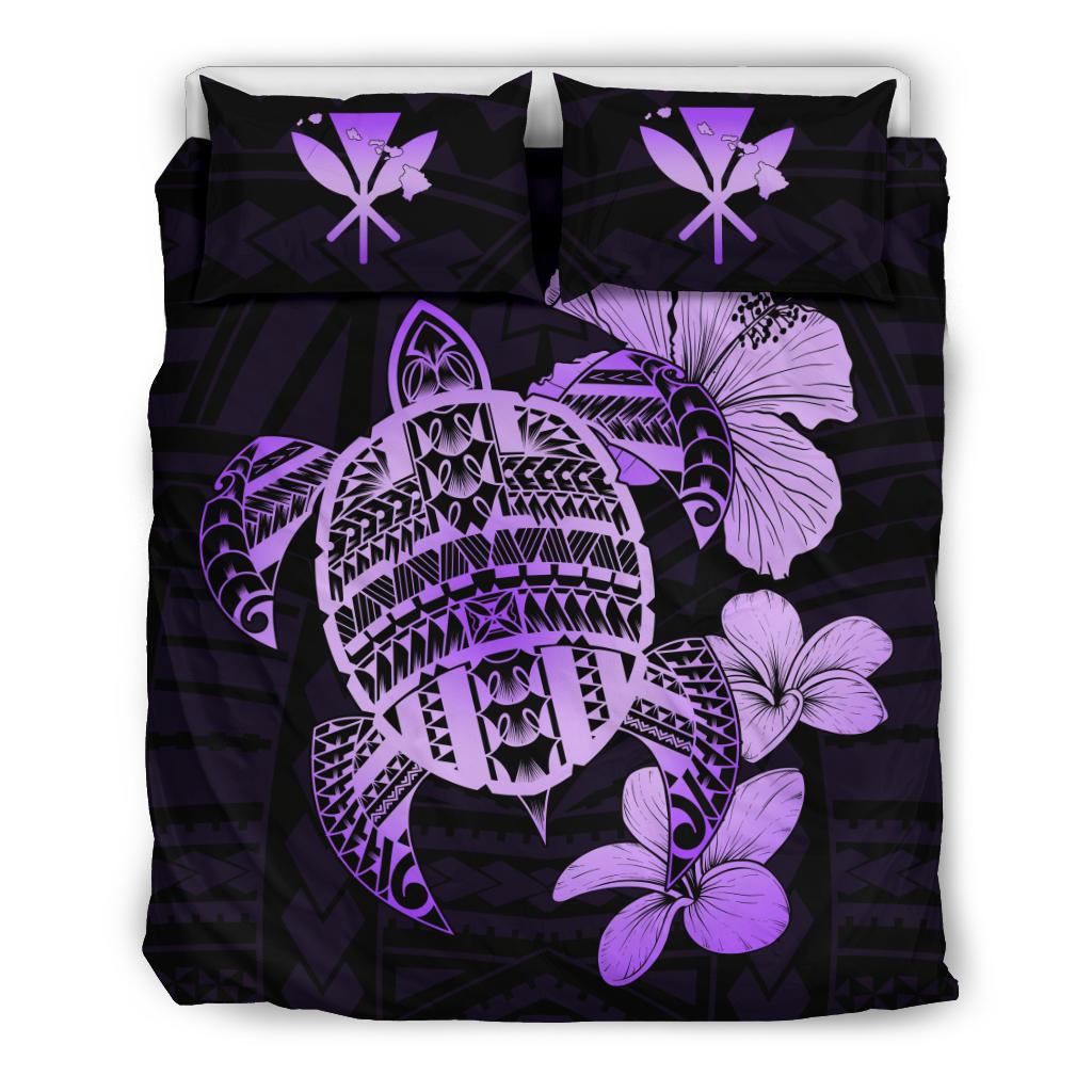 Hawaiian Kanaka Hibiscus Plumeria Mix Polynesian Turtle Bedding Set Violet AH Violet - Polynesian Pride