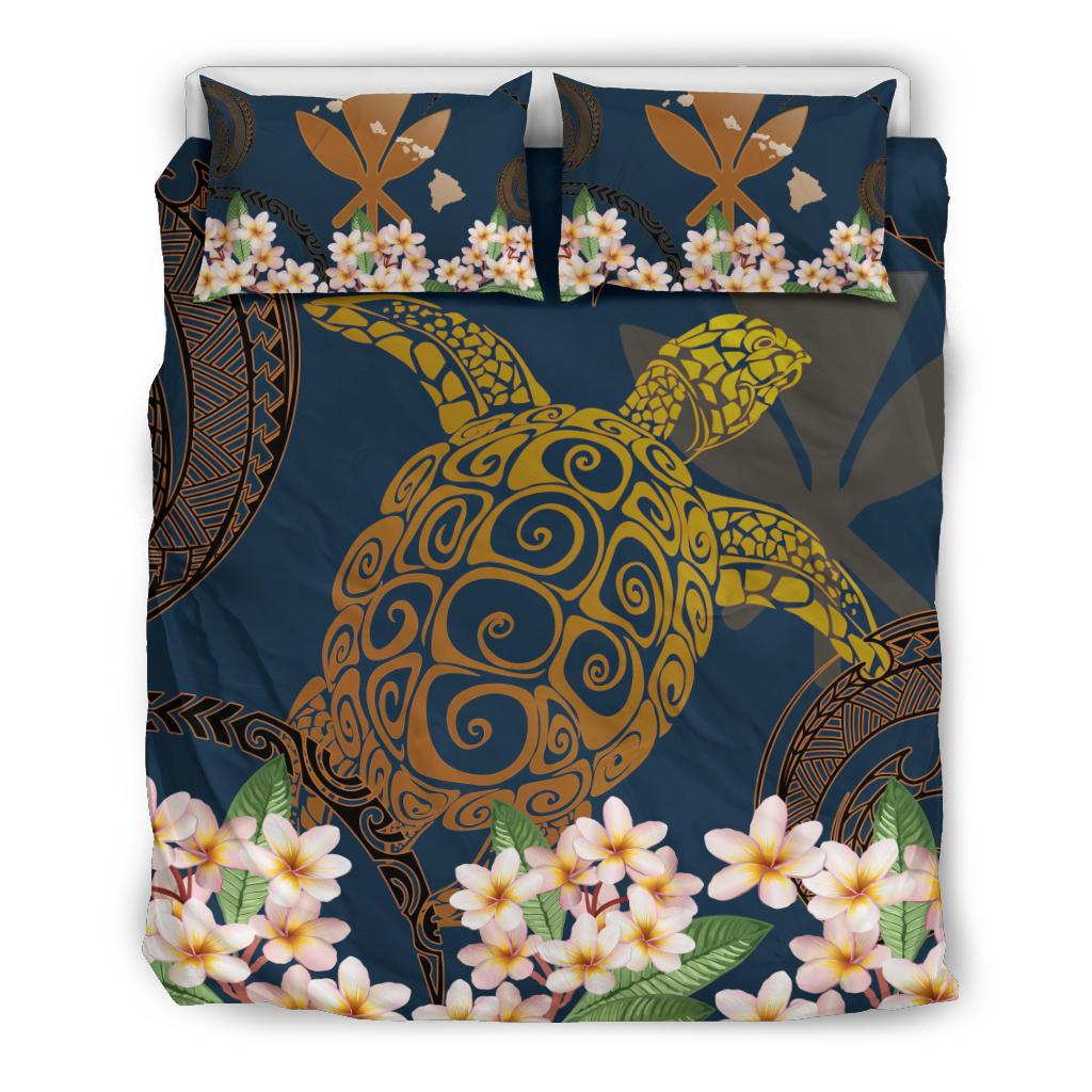 Hawaii Turtle Plumeria Polynesian Kanaka Map - Blue Style - Bedding Set AH Blue - Polynesian Pride