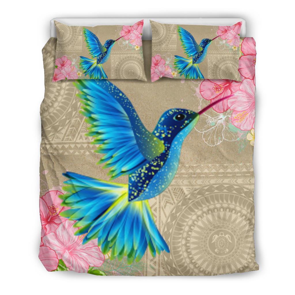 Hawaii Bedding Set - Hawaii Humming Bird Hibiscus Polynesian Bedding Set Beige - Polynesian Pride