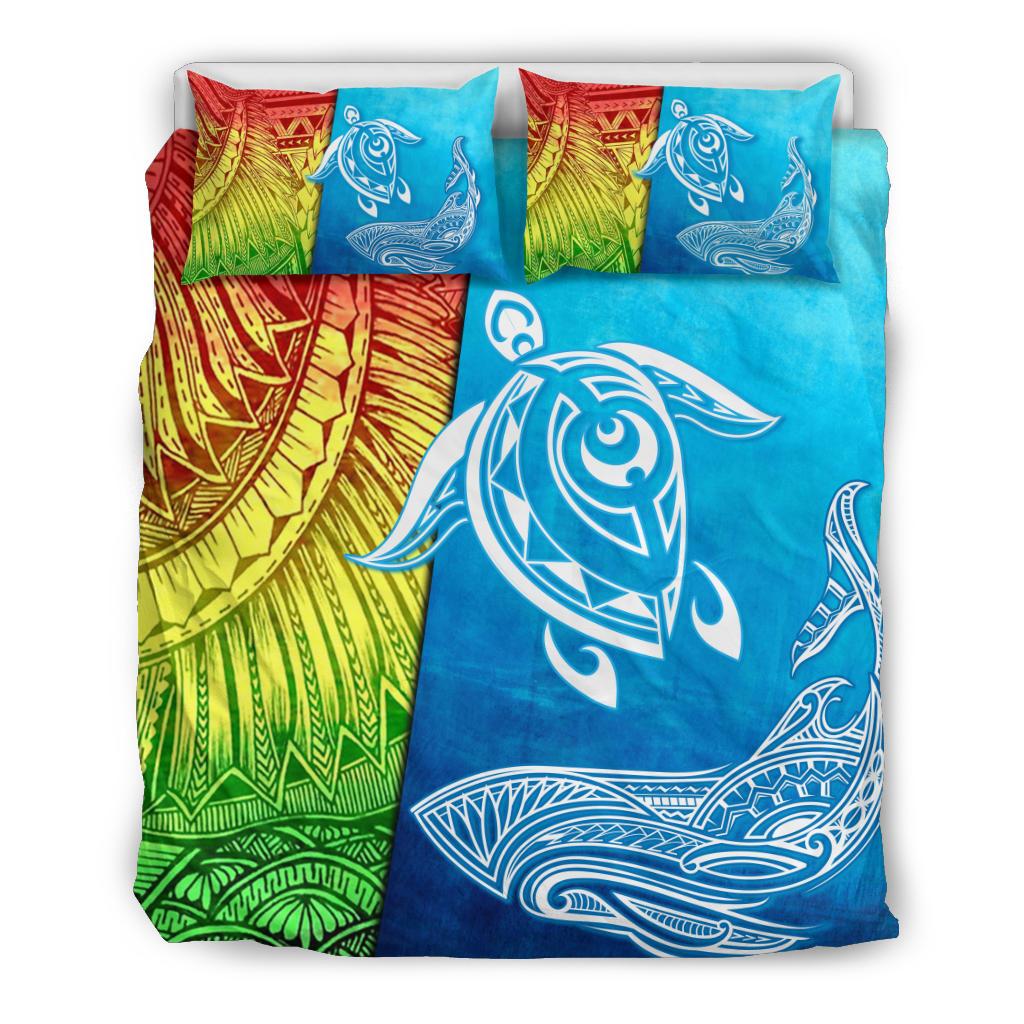 Hawaii Bedding Set - Hawaii Turtle Shark Polynesian And Sea Bedding Set Blue - Polynesian Pride