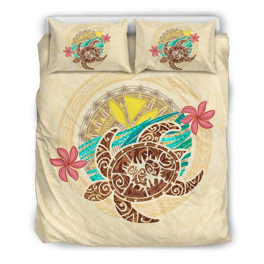 Kanaka Maoli (Hawaii) Bedding Set - Turtle Polynesian Flower Tattoo Beige Beige - Polynesian Pride