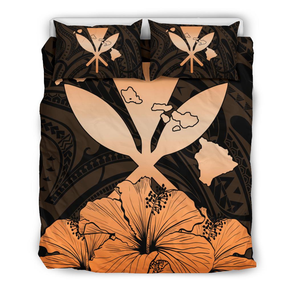 Hawaiian Kanaka Bedding Set Hibiscus Polynesian Love Orange Orange - Polynesian Pride