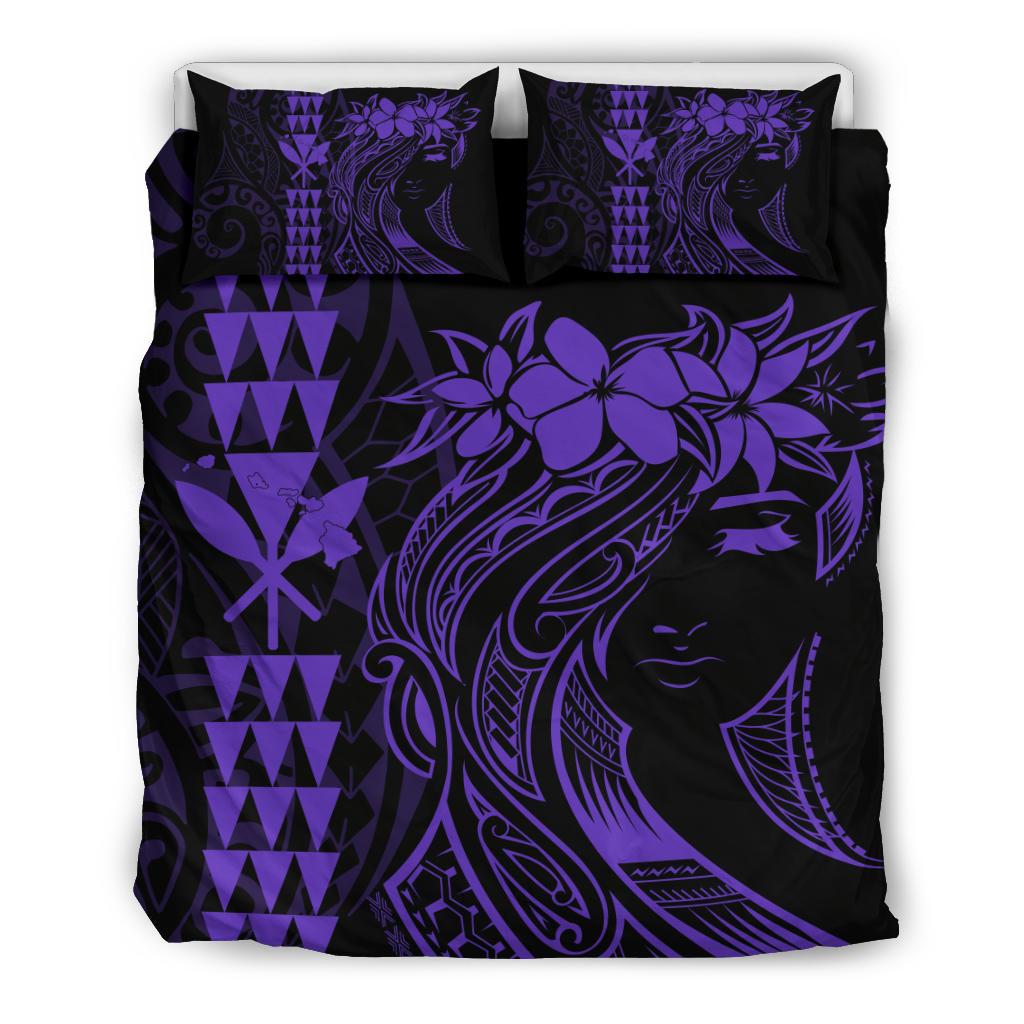 Hawaii Map Kanaka Polynesian Hula Girl Bedding Set - Purple Purple - Polynesian Pride