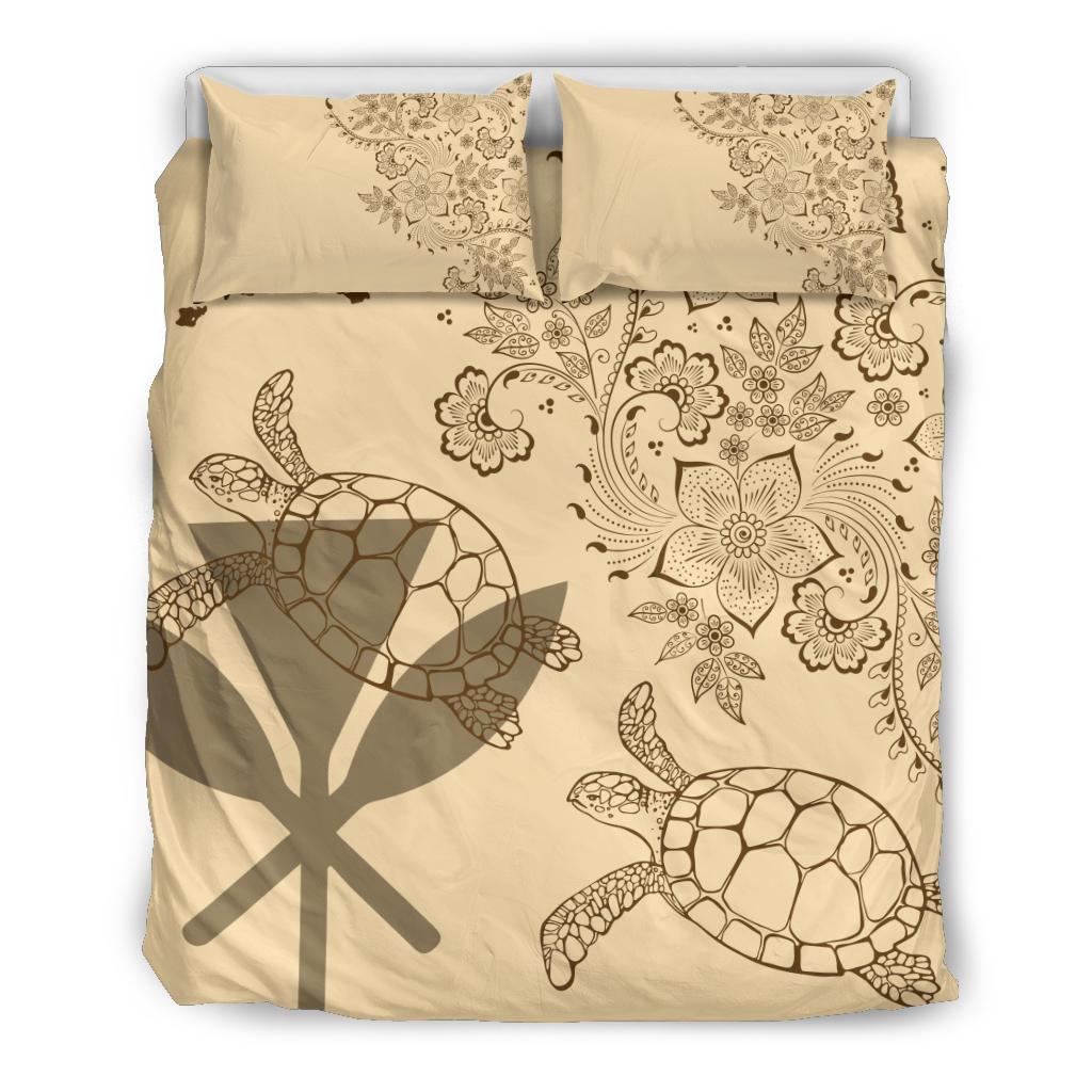 Hawaii Turtle Kanaka Map Beige - Bedding Set AH Art - Polynesian Pride