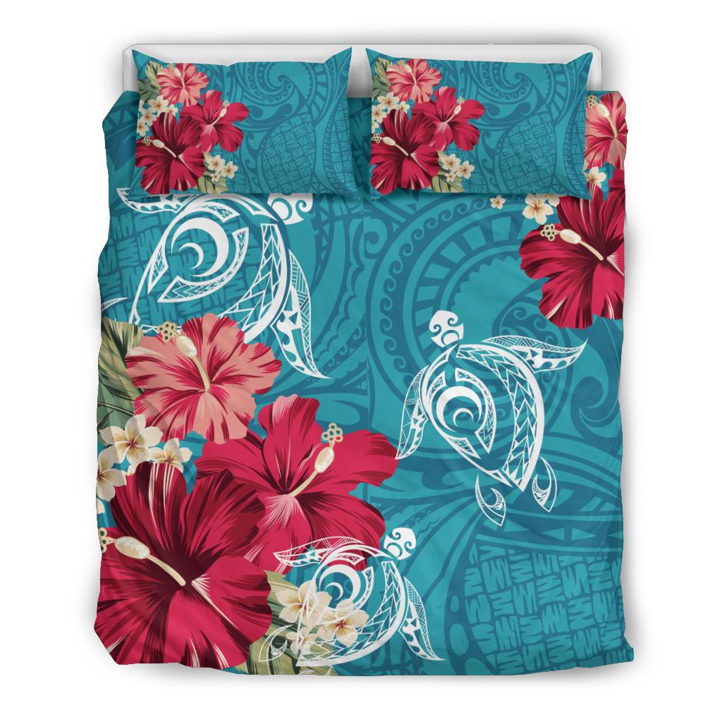 Hawaii Turtle Hibiscus Plumeria Blue Polynesian - Bedding Set AH Blue - Polynesian Pride