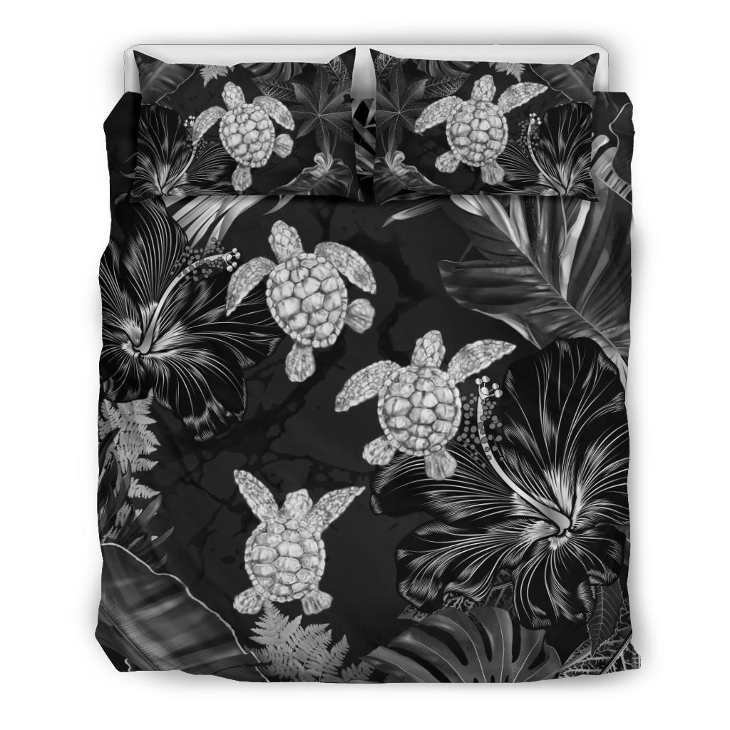 Hawaii Bedding Set - Silver Tropical Turtle Bedding Set AH Black - Polynesian Pride