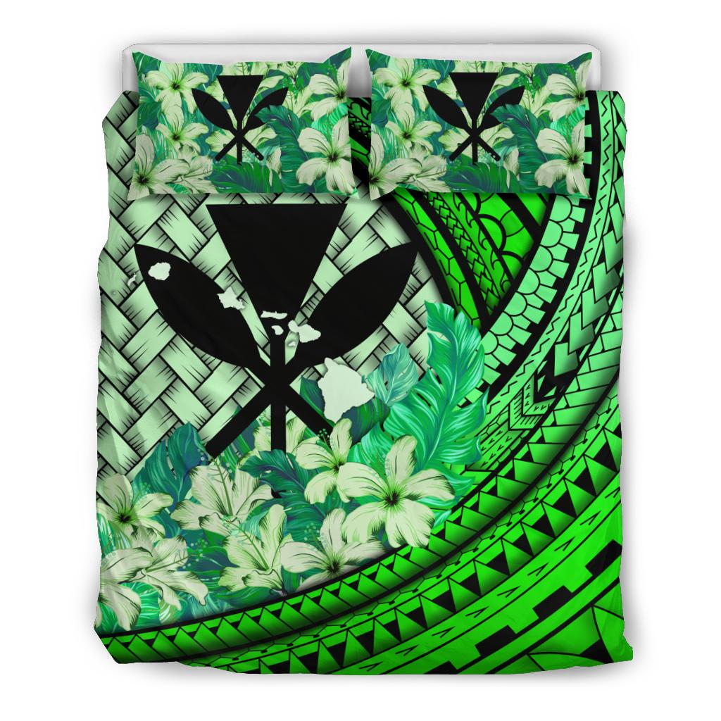 Kanaka Maoli (Hawaiian) Bedding Set - Lauhala Polynesian Hibiscus Green Green - Polynesian Pride