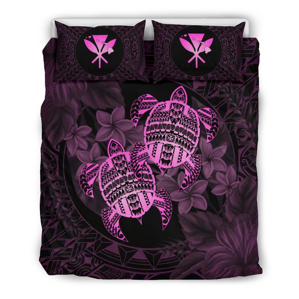 Hawaii Bedding Set - Turtle Strong Pattern Hibiscus Plumeria Pink AH Pink - Polynesian Pride