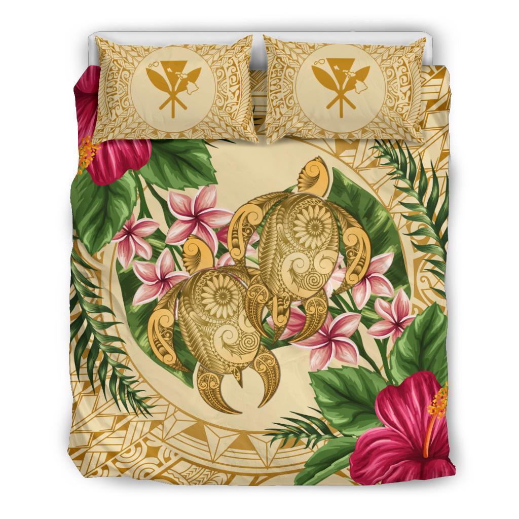 Hawaii Bedding Set - Turtle Bedding Set Strong Pattern Hibiscus Plumeria AH Gold - Polynesian Pride