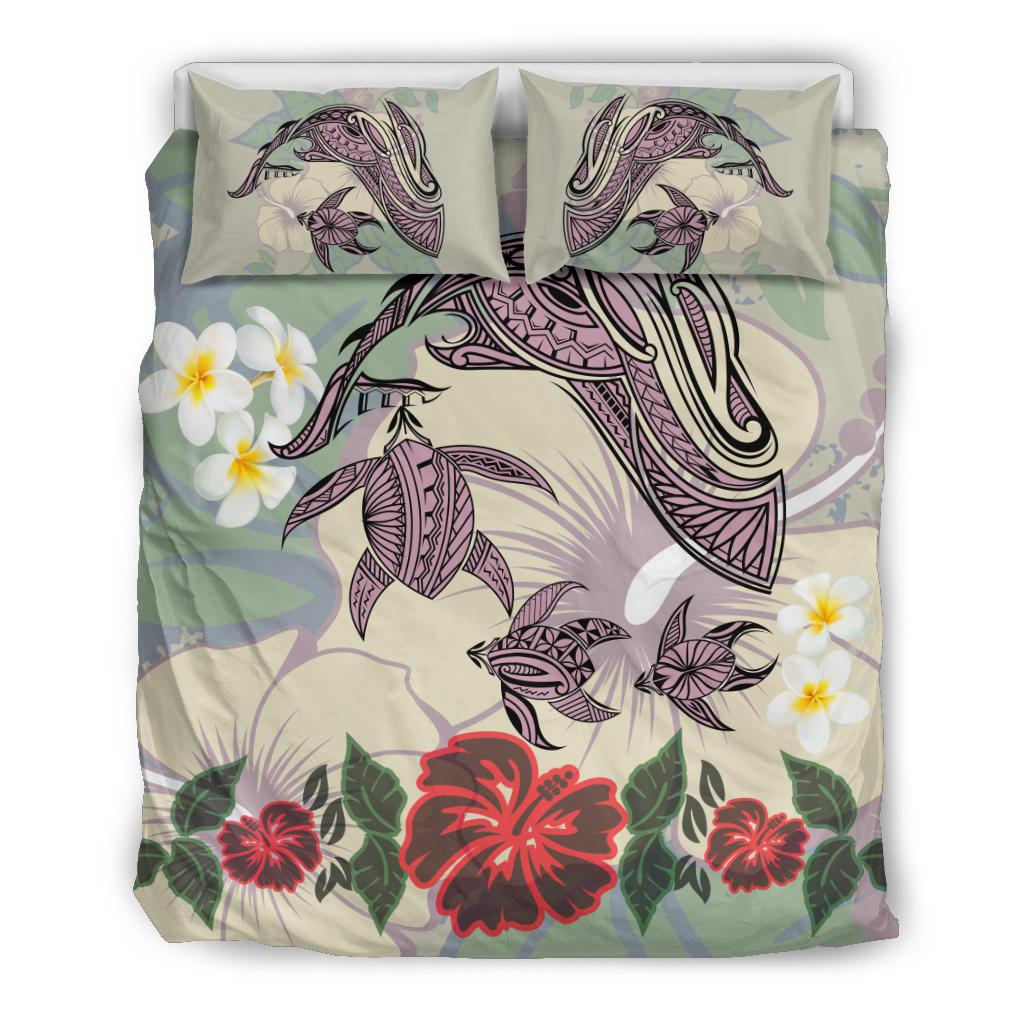 Hawaii Turtle Shark Hibiscus Bedding Set - Beige - LH Style Beige - Polynesian Pride