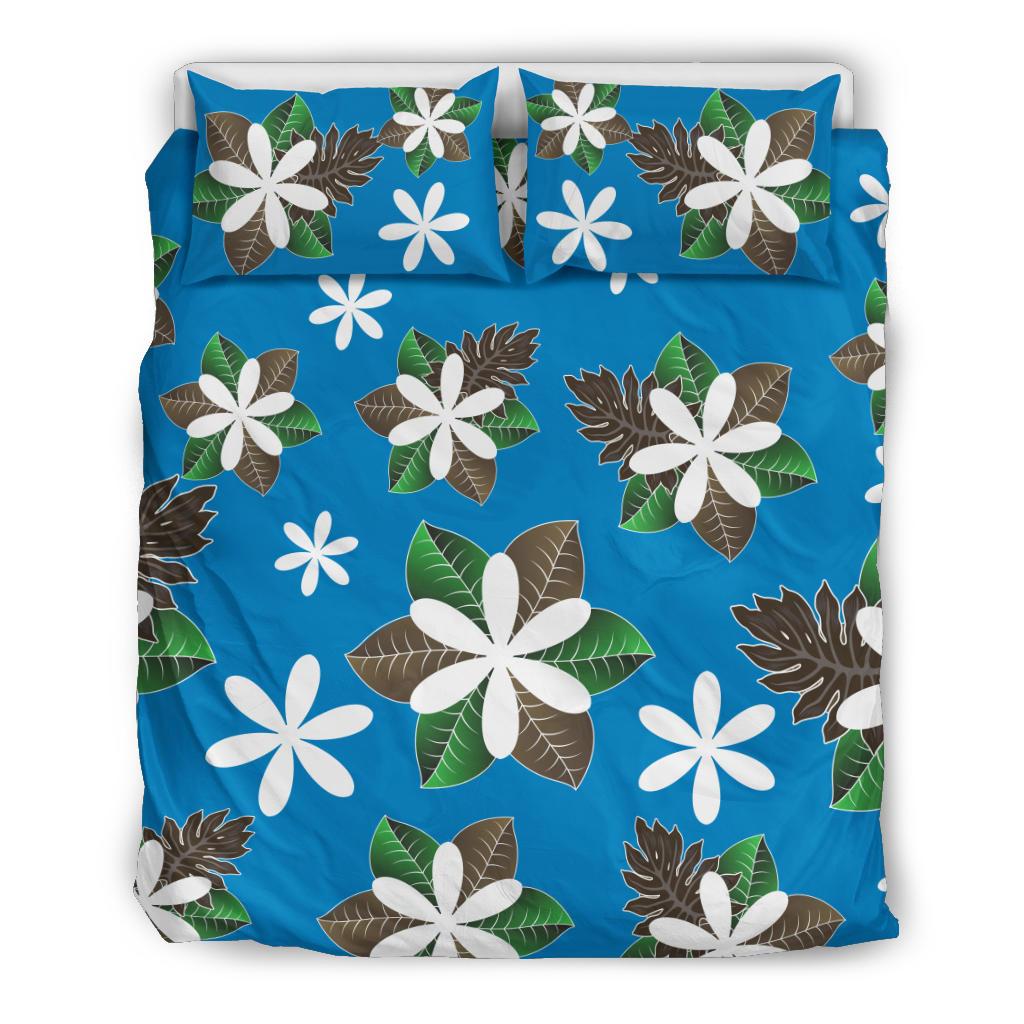 Hawaii Bedding Set - Hawaii Plumeria Blue Bedding Set - Jog Style Blue - Polynesian Pride