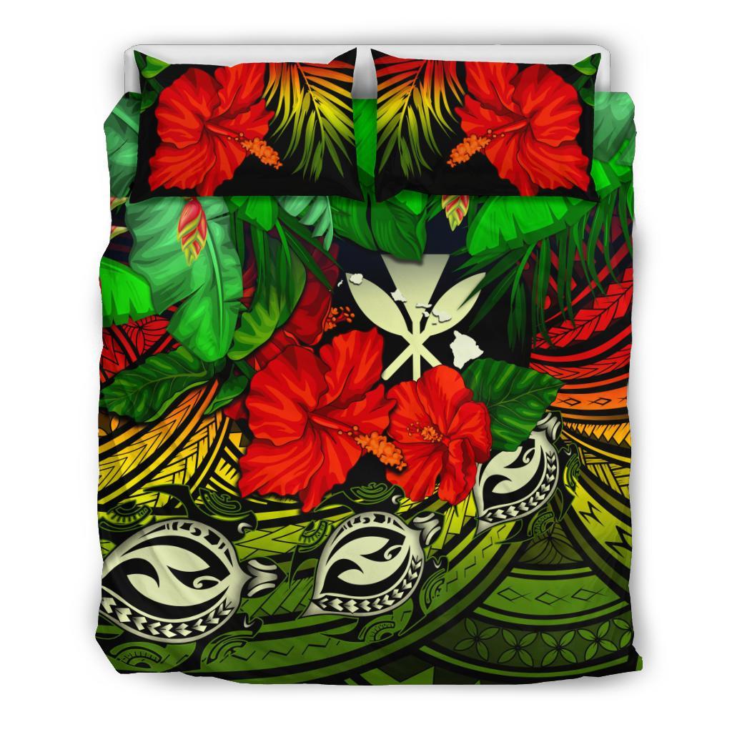 Kanaka Maoli (Hawaiian) Bedding Set - Polynesian Turtle And Hibiscus Reggae Art - Polynesian Pride