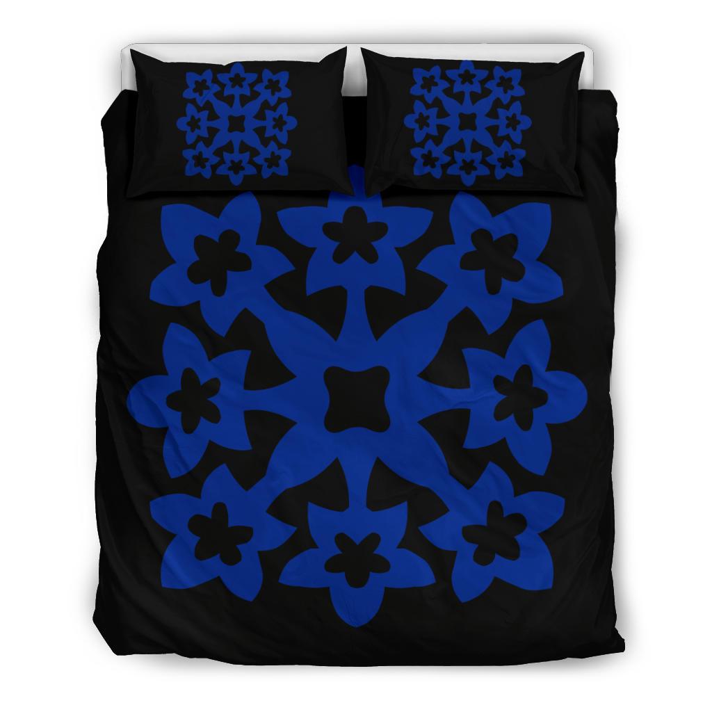 Hawaiian Bedding Set Royal Pattern - Black And Blue - A1 Style Blue - Polynesian Pride