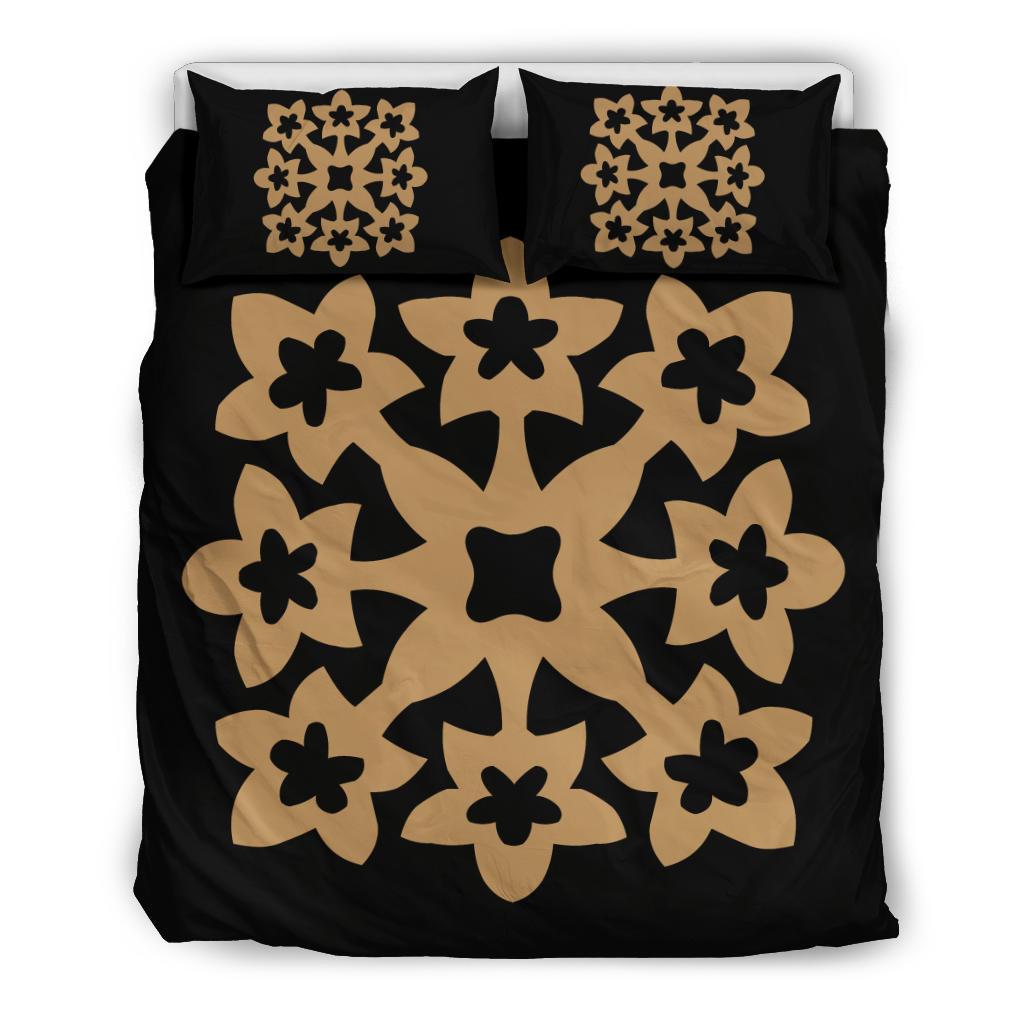 Hawaiian Bedding Set Royal Pattern - Black And Gold - A1 Style Gold - Polynesian Pride