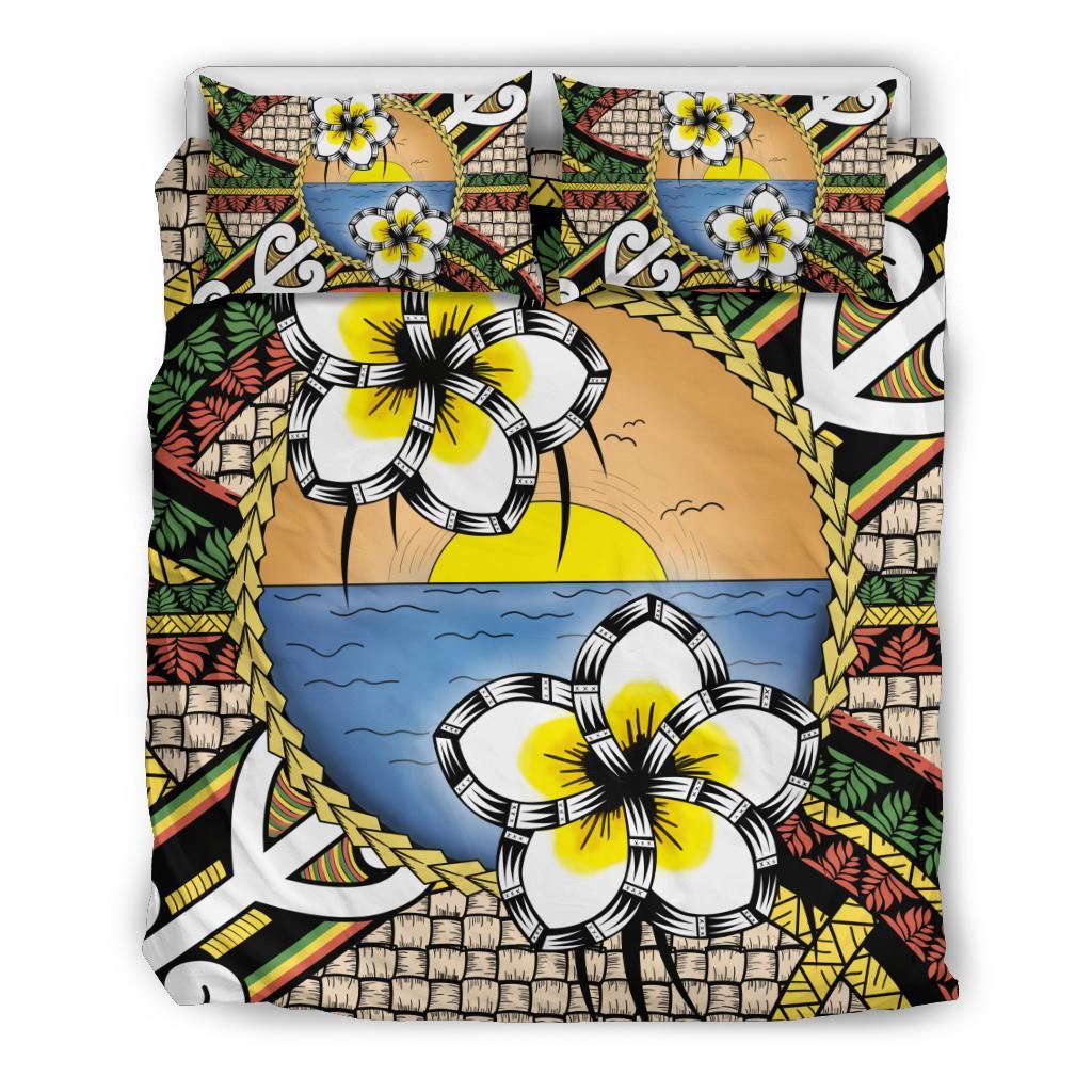 Hawaii Bedding Set - Hawaii Plumeria Pattern Limited Bedding Set Gold - Polynesian Pride