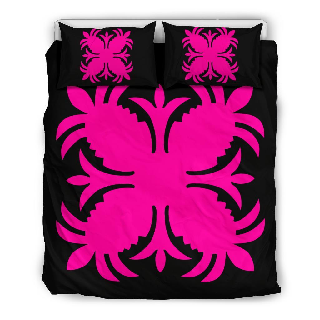 Hawaiian Bedding Set Royal Pattern - Black And Pink - A2 Style Pink - Polynesian Pride