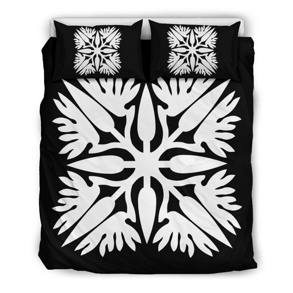 Hawaiian Bedding Set Royal Pattern - Black And White - A3 Style White - Polynesian Pride