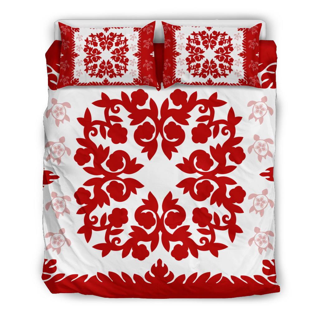 Hawaii Bedding Set - Hawaiian Quilt Plumeria Medallion Red - AH Red - Polynesian Pride