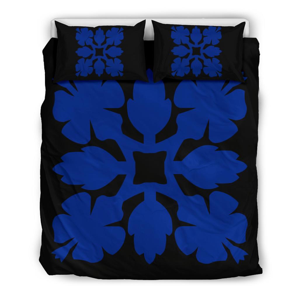 Hawaiian Bedding Set Royal Pattern - Black And Blue - C1 Style Blue - Polynesian Pride