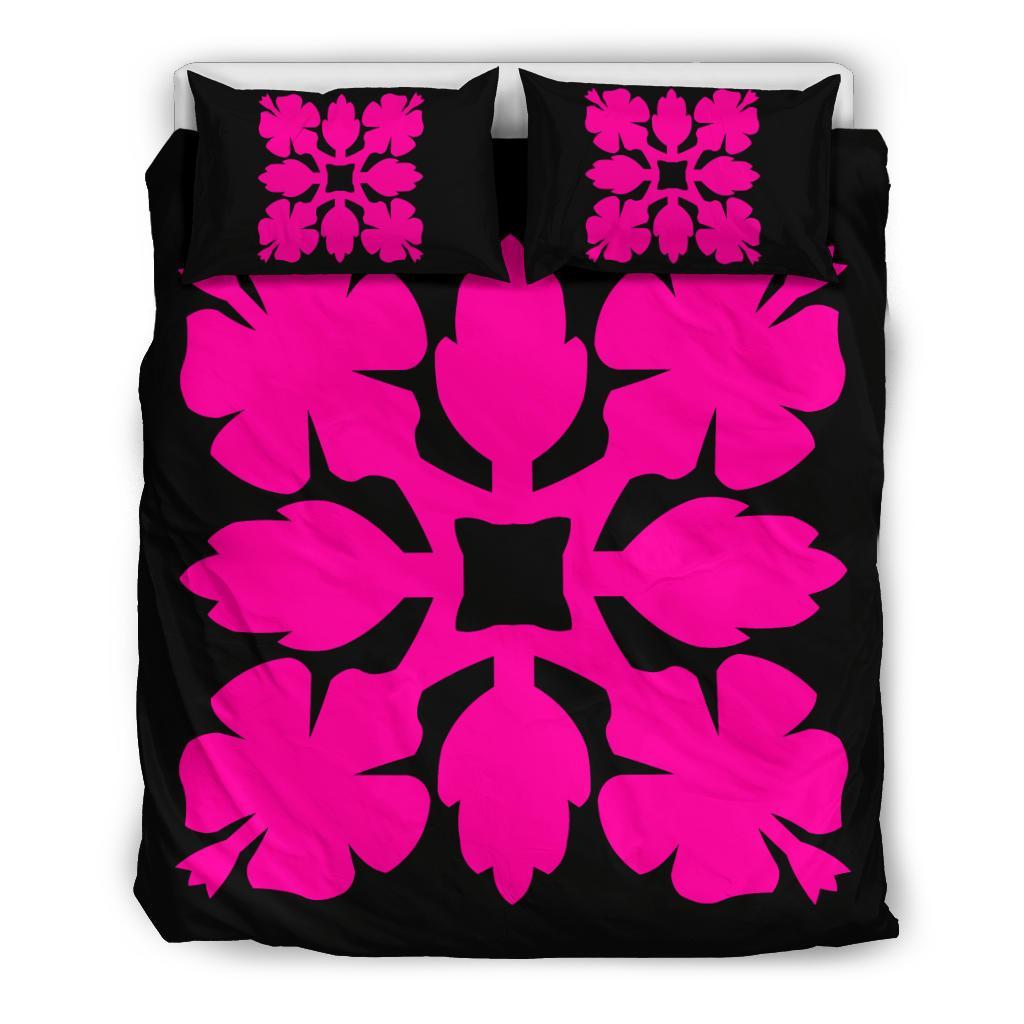 Hawaiian Bedding Set Royal Pattern - Black And Pink - C1 Style Pink - Polynesian Pride