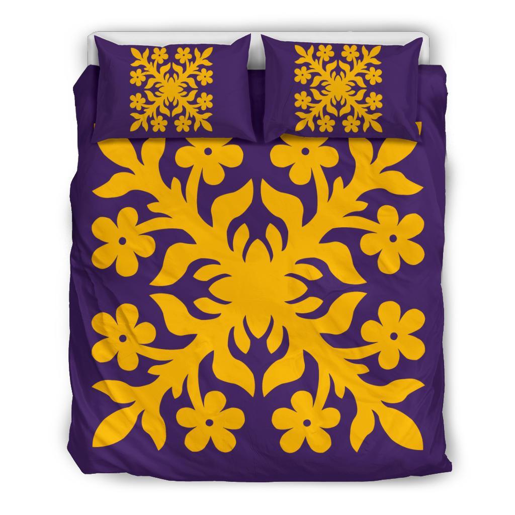 Hawaiian Bedding Set Royal Pattern - Black And Gold - C2 Style Gold - Polynesian Pride