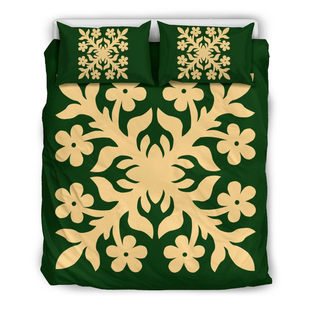 Hawaiian Bedding Set Royal Pattern - Green - C2 Style Green - Polynesian Pride