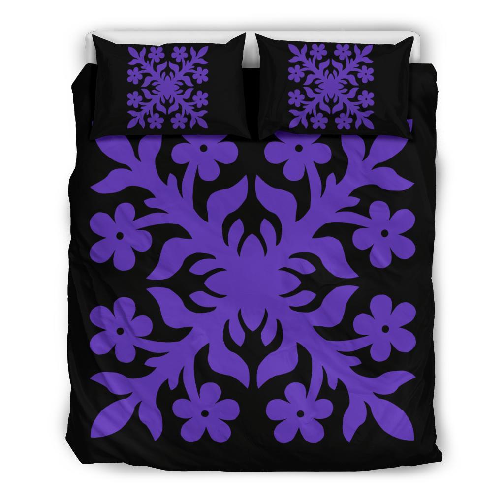 Hawaiian Bedding Set Royal Pattern - Black And Purple - C2 Style Purple - Polynesian Pride