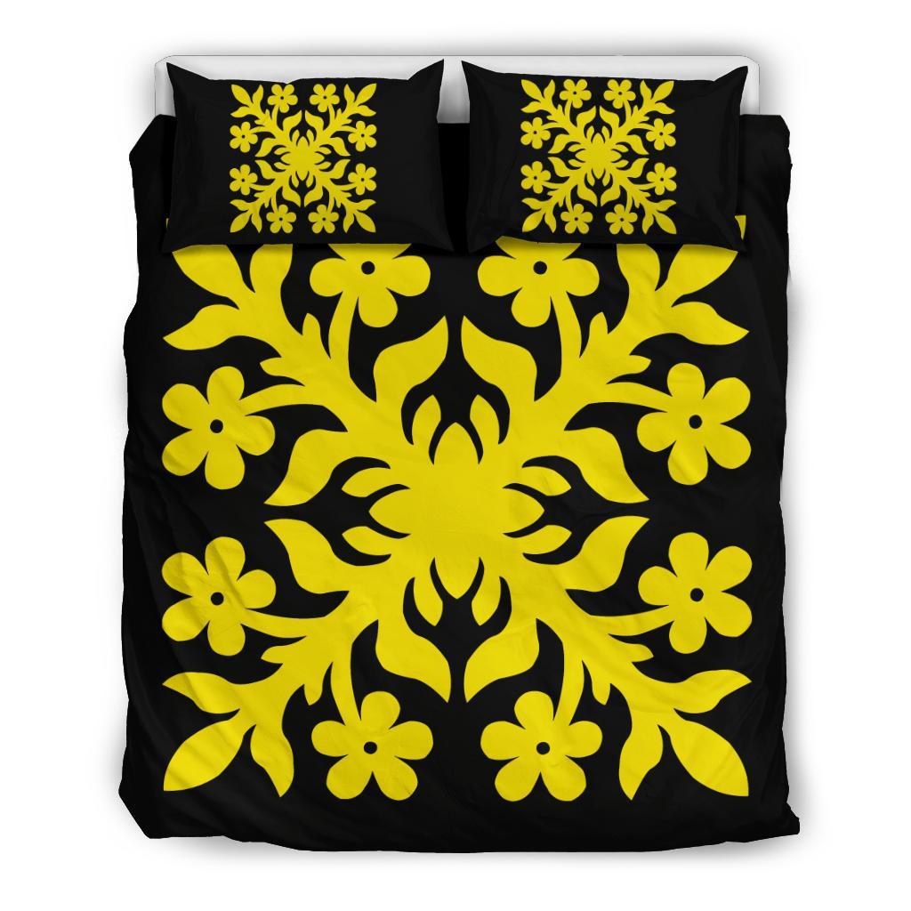 Hawaiian Bedding Set Royal Pattern - Black And Yellow - C2 Style Yellow - Polynesian Pride