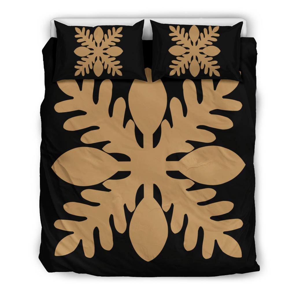 Hawaiian Royal Pattern Bedding Set - Black And Gold - D1 Style Gold - Polynesian Pride