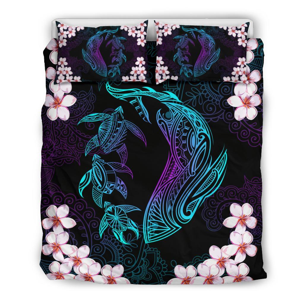 Hawaiian Shark Turtle Plumeria Bedding Set - Black - Zelda Style - AH Black - Polynesian Pride