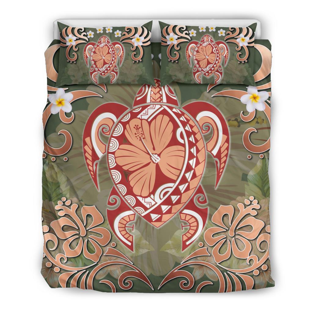 Hawaii Turtle Hibiscus Plumeria Bedding Set - Jessi Style - AH Green - Polynesian Pride