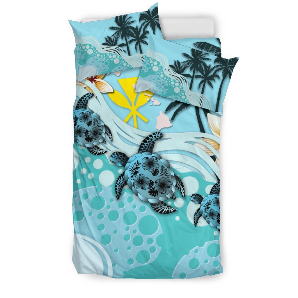 Polynesian Duvet Cover Set - Kanaka Maoli (Hawaiian) Bedding Set Blue Turtle Hibiscus - Polynesian Pride
