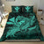 Hawaiian Map Hula Girl Hibiscus Kanaka Polynesian Bedding Set - Turquoise - Polynesian Pride