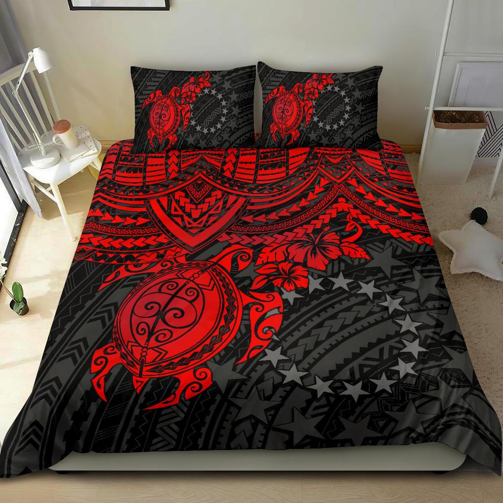 Polynesian Bedding Set - Cook Islands Duvet Cover Set - Red Turtle Red - Polynesian Pride