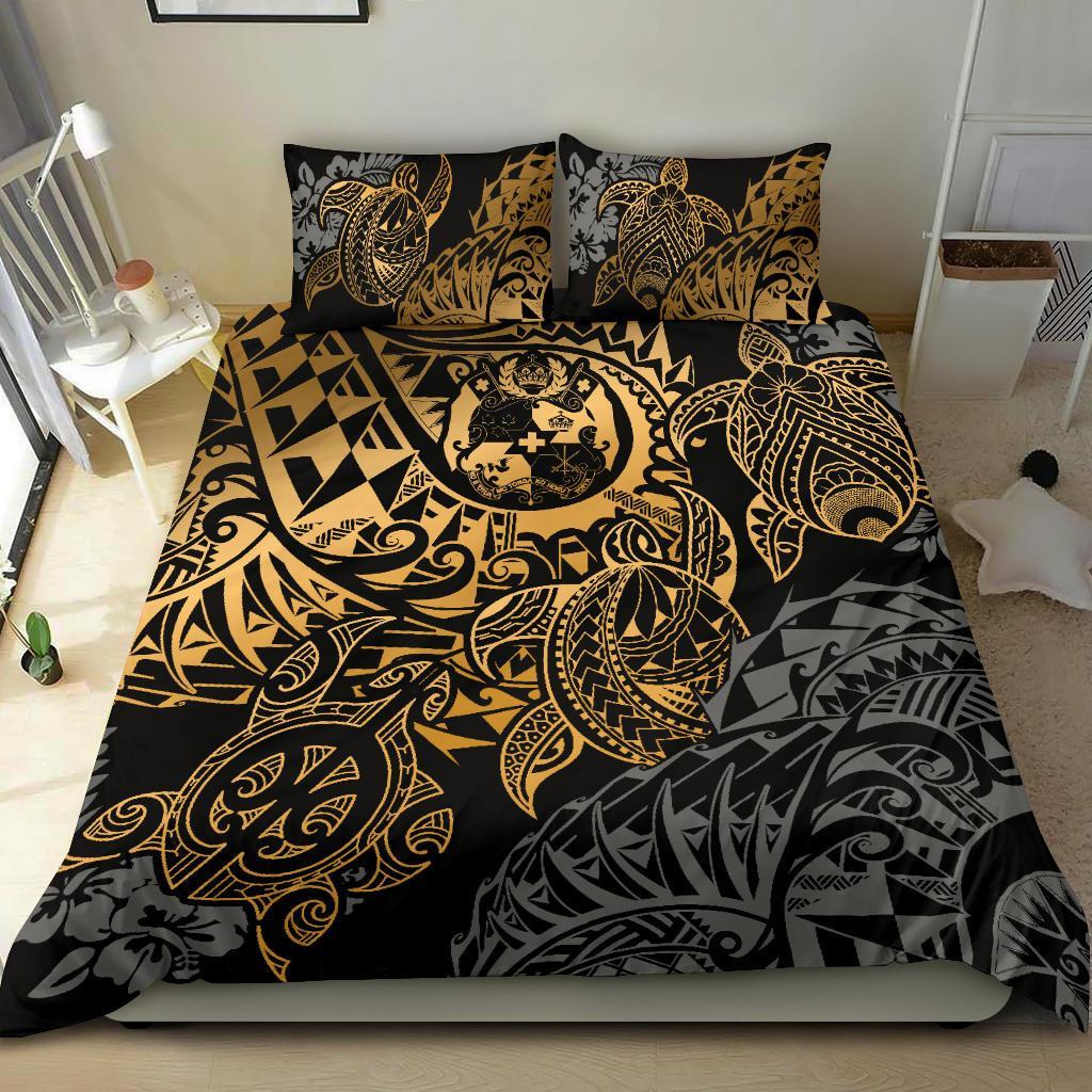 Polynesian Duvet Cover - Tonga Bedding Set - Gold Turtle Flowing Gold - Polynesian Pride