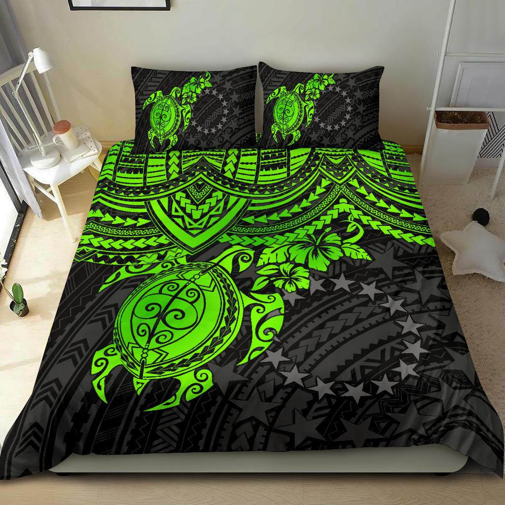 Polynesian Bedding Set - Cook Islands Duvet Cover Set - Green Turtle Green - Polynesian Pride