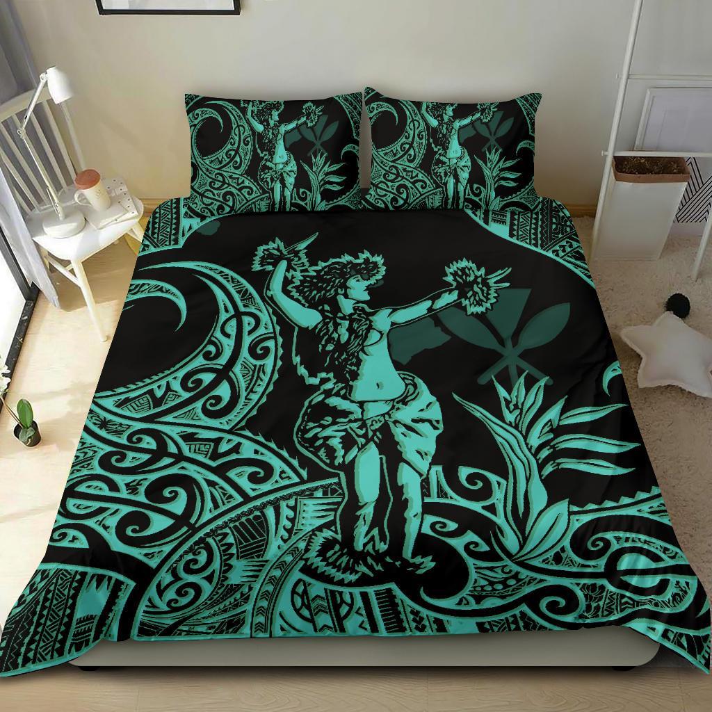 Polynesian Bedding Set - Hawaii Duvet Cover Set Hula Girl Blue Blue - Polynesian Pride