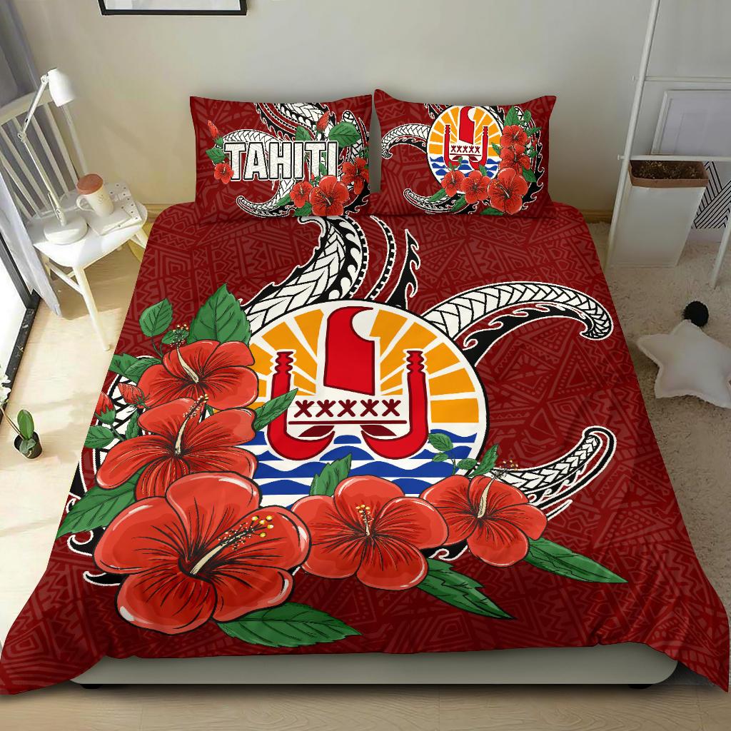 Polynesian Bedding Set - Tahiti Duvet Cover Set - Hibiscus Coat of Arm Red RED - Polynesian Pride