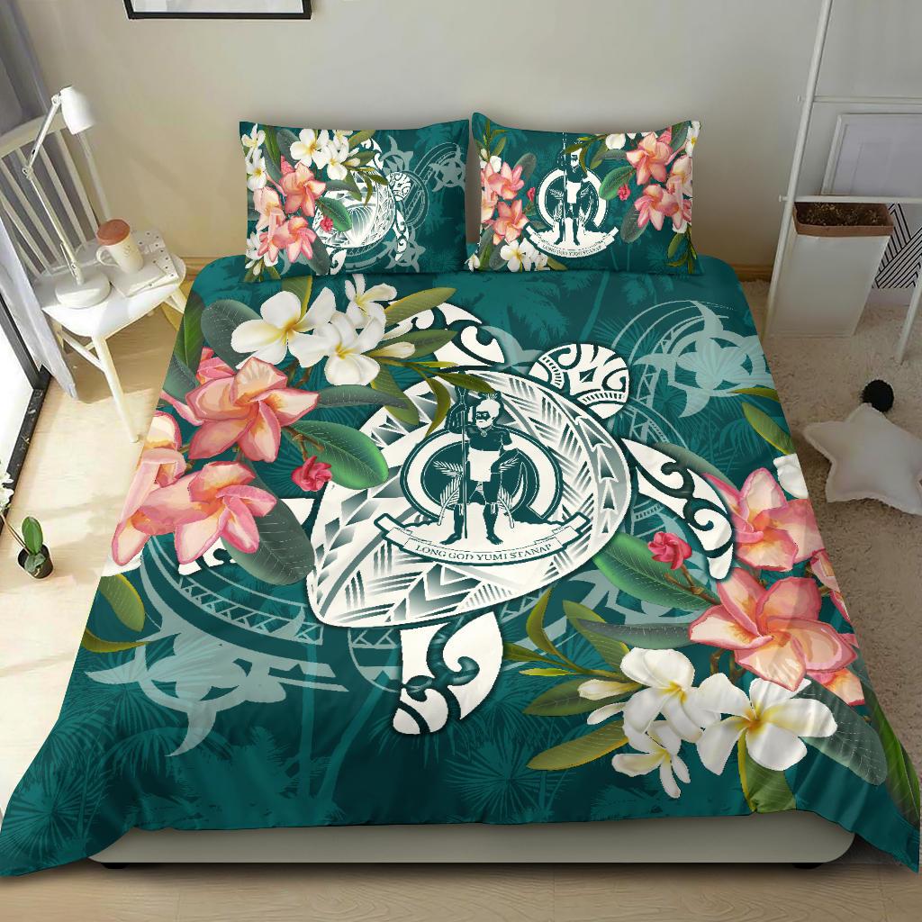 Vanuatu Polynesian Bedding Set - Turtle with Plumeria Black - Polynesian Pride