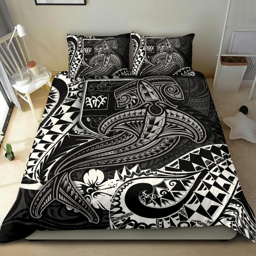 Fiji Bedding Set - White Shark Polynesian Tattoo White - Polynesian Pride