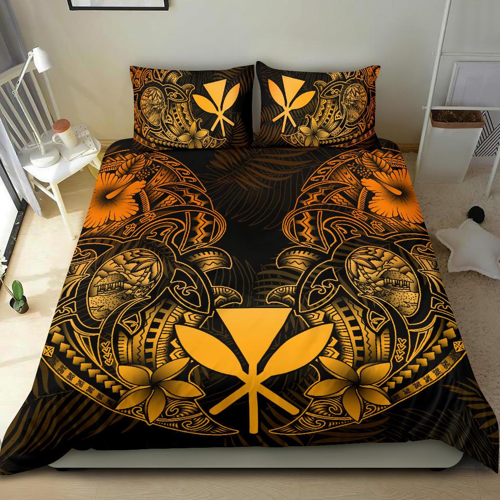 Polynesian Bedding Set - Hawaii (Kanaka Maoli) Duvet Cover Set - Gold Turtle Homeland GOLD - Polynesian Pride
