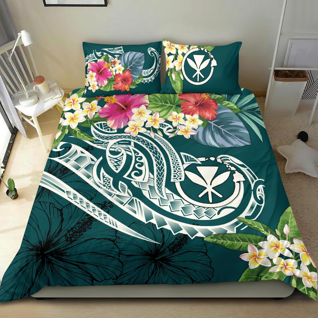 Polynesian Hawaii Kanaka Maoli Bedding Set - Summer Plumeria Blue - Polynesian Pride