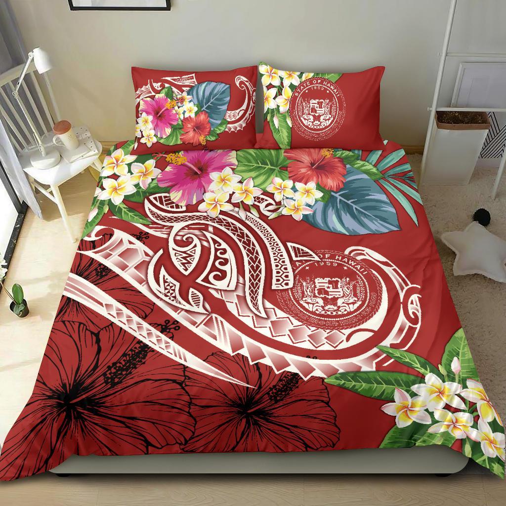 Polynesian Hawaii Bedding Set - Summer Plumeria (Red) Red - Polynesian Pride