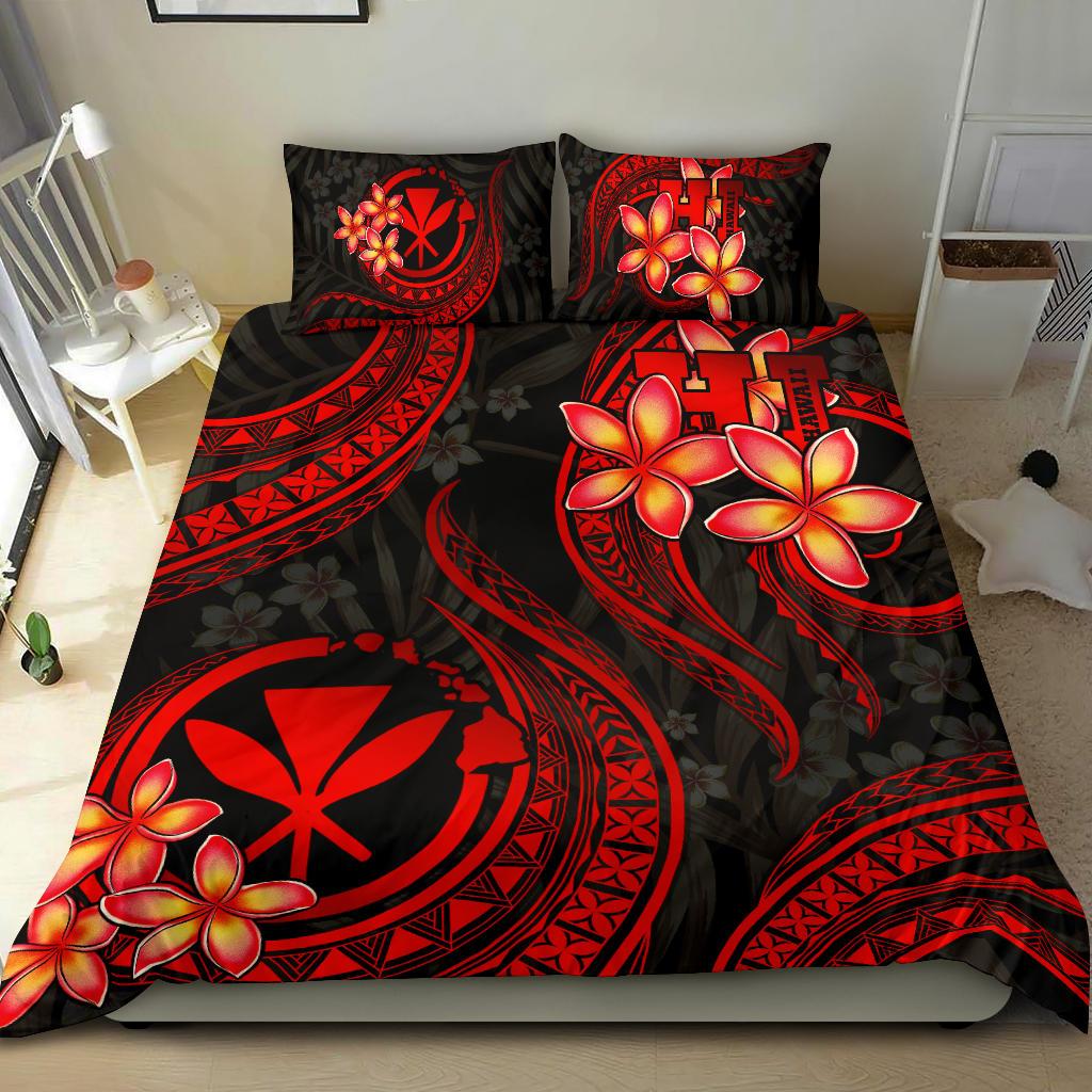 Polynesian Bedding Set - Hawaii Duvet Cover Set - Red Plumeria RED - Polynesian Pride