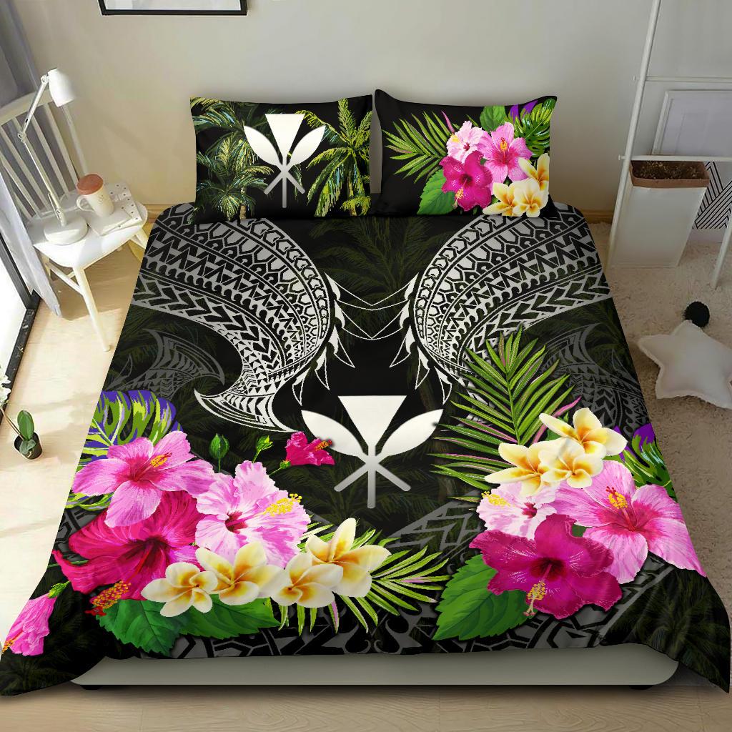 Polynesian Bedding Set - Hawaii Duvet Cover White Kanaka Maoli Hibiscus Plumeria Coconut WHITE - Polynesian Pride