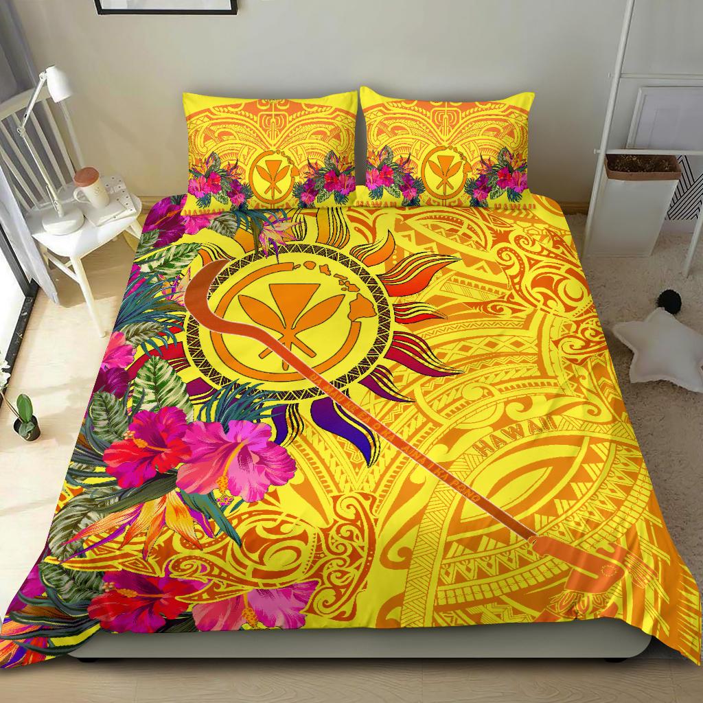 Polynesian Bedding Sets - Hawaii Kanaka Maoli & Flowers With Polynesian Patterns Yellow - Polynesian Pride