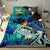 Kanaka Maoli (Hawaiian) Bedding Set, Polynesian Pineapple Banana Leaves Turtle Tattoo Blue - Polynesian Pride